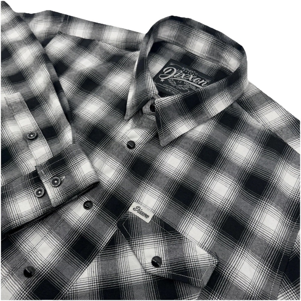 Dixxon Flannel Company 13 Heritage Shirt Mens XL Black Gray Flannel Snap Moto LS